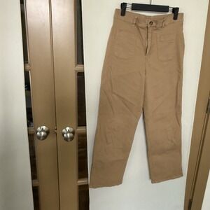 Bohme Womens Small Tan Beige Wide Leg Pants‎ Bottoms Pockets